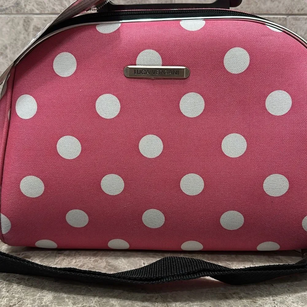 Rockland Luca Vergani Cosmetic Case NEW Pink Polka Dots Large Size